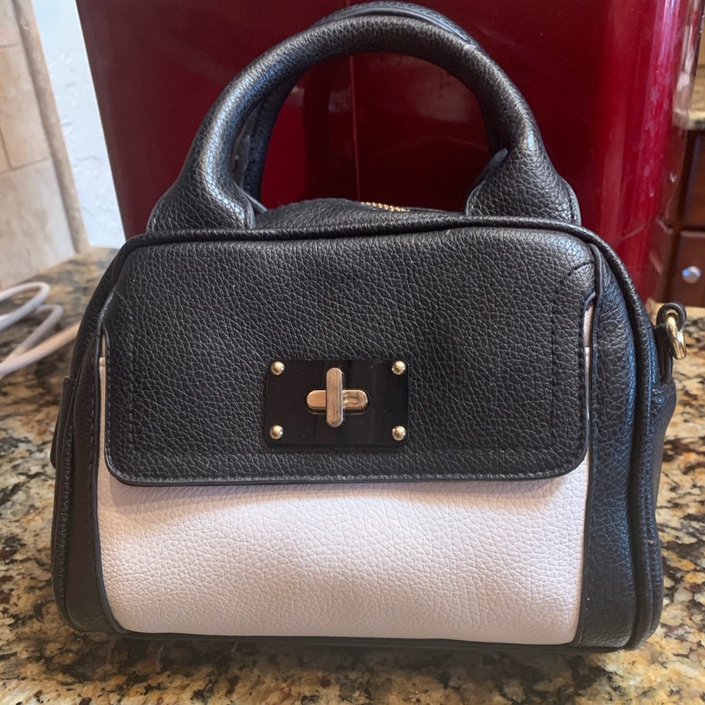 Merona Black & White Faux Leather Satchel